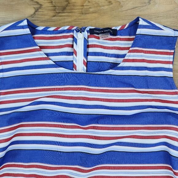 🍑Tommy Hilfiger Blue Striped Sleeveless Peplum Top Medium - Picture 3 of 9